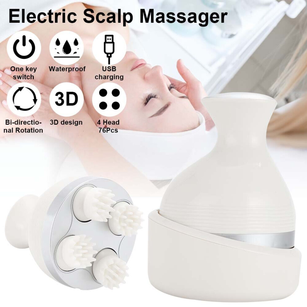 White Electric Head Scalp Massager Rechargeable Kneading Scratcher Usb