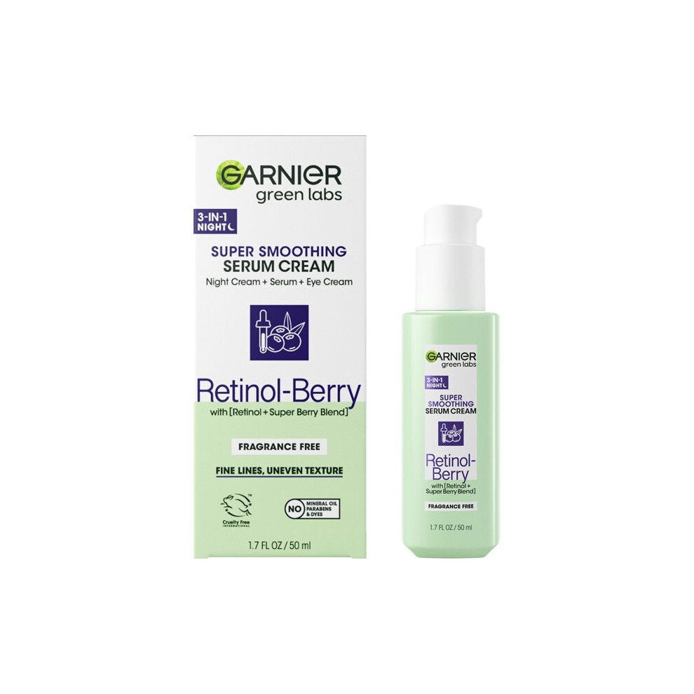 Garnier Green Labs Retinol-Berry Smoothing Night 3-in-1 Serum Cream, 1.7 fl. oz