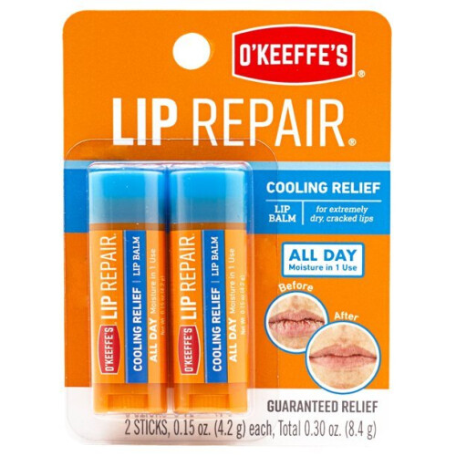 Balsamo Labbra O'Keeffe's Cooling Relief per Labbra Secche e Screpolate, Stick, Confezione Doppia