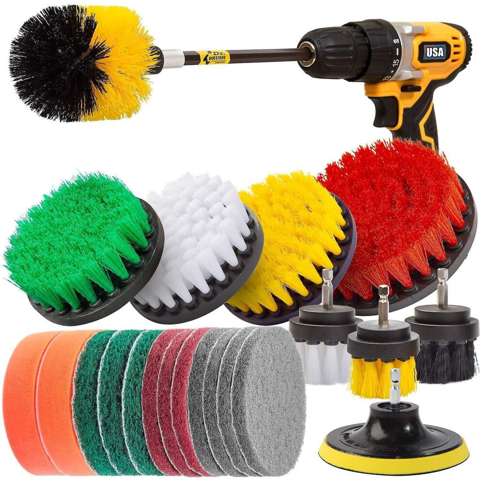 22 Pcs Electric Drill Brush Attachments Set Power Scrubber Kit Scrubing Pads And Sponge Cleaning Set