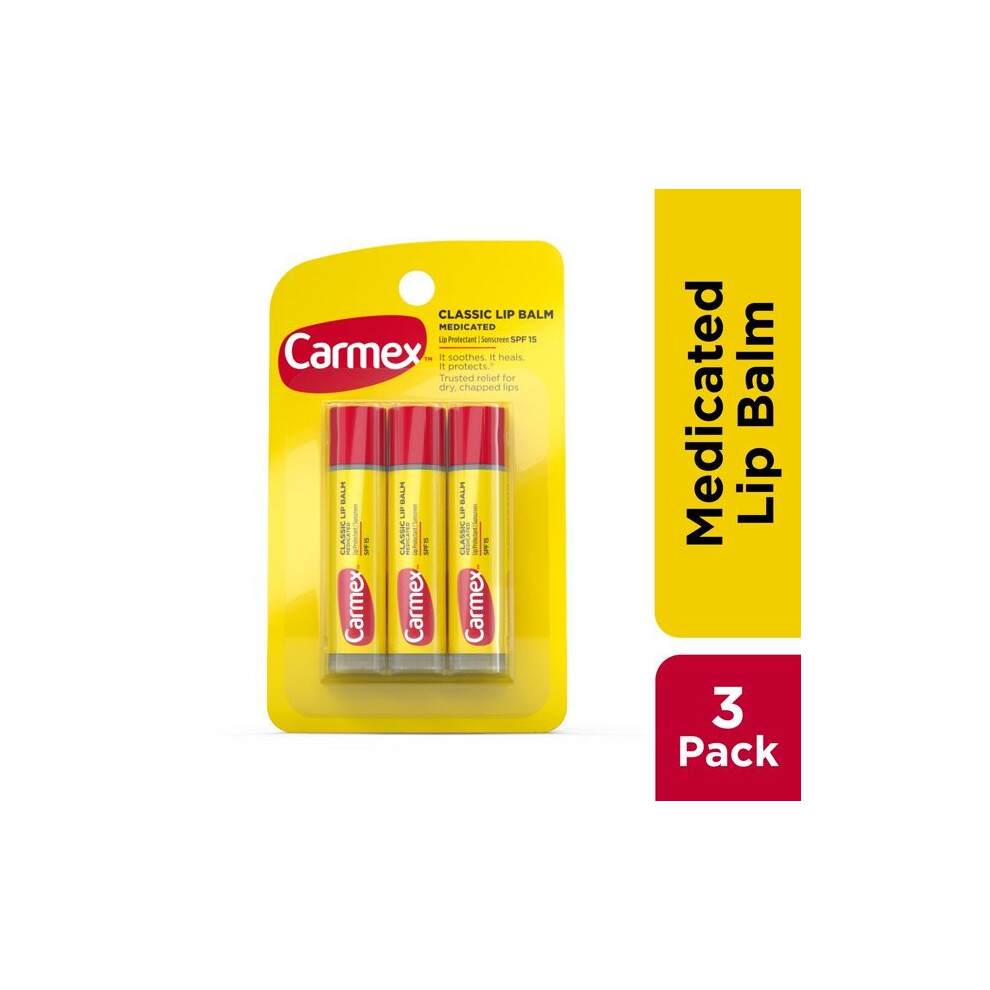 Carmex Medicated Lip Balm Sticks, Lip Moisturizer for Dry, Chapped Lips, 0.15 OZ - 3 Count