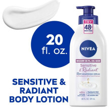 NIVEA Sensitive and Radiant Body Lotion, 20 Fl Oz Pump Bottle