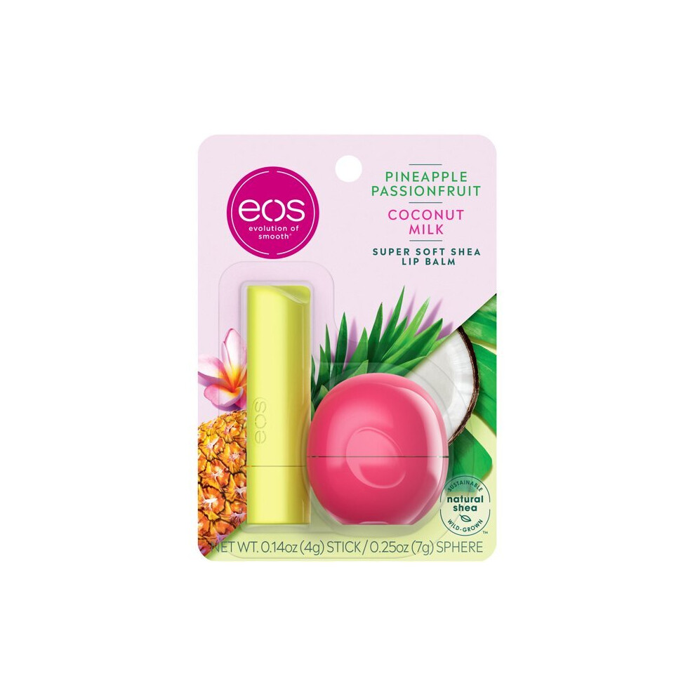Eos Super Soft Shea Lip Balm Stick & Sphere - Pineapple Passionfruit And Coconut Milk Moisuturzing Shea Butter For Chapped Lips 0.39 Oz, 2 Count