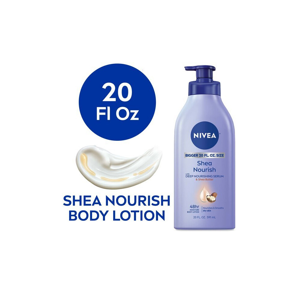 NIVEA Shea Nourish Body Lotion, Dry Skin Lotion with Shea Butter, 20 Fl Oz Pump Bottle