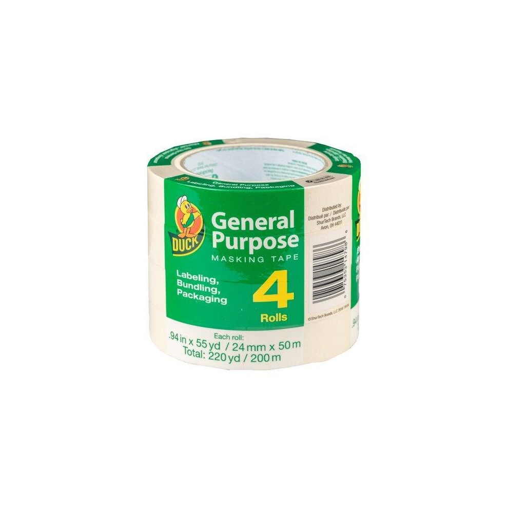Duck Brand General Purpose Masking Tape, 0.94 In X 55 Yd, Beige, 4 Pack 075353147986
