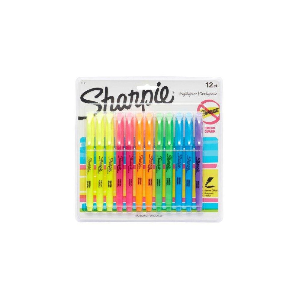 Sharpie Pocket Highlighters, Chisel Tip, Fluorescent Colors, 12 Count