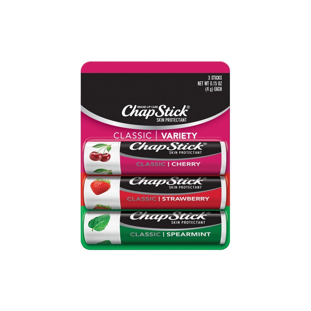 Chapstick Classic Cherry, Spearmint And Strawberry Lip Balm, 0.15 Oz, 3 Pack