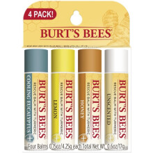 Burt's Bees 100% Natural Rescue Lip Balm, Cooling Eucalyptus, Lemon, Honey, Unscented, 4 Tubes