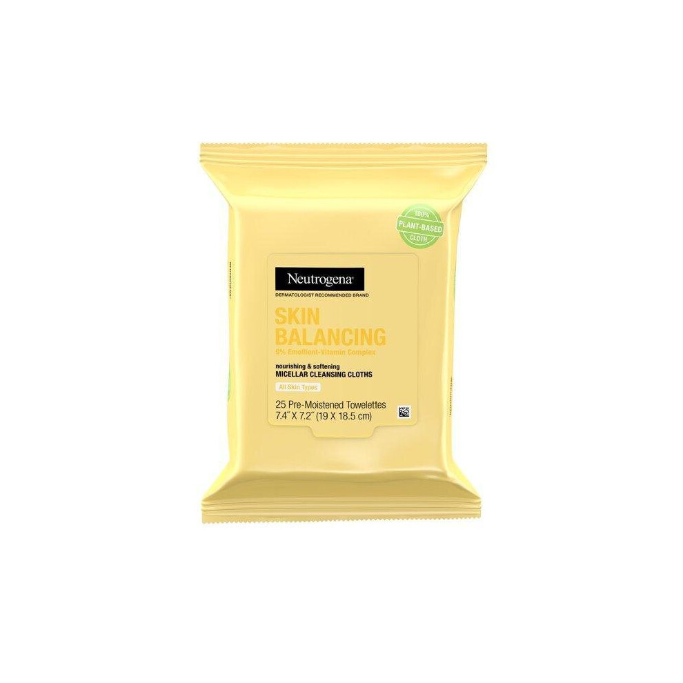 Neutrogena Skin Balancing Micellar Cleansing Face Wipes, 25 ct