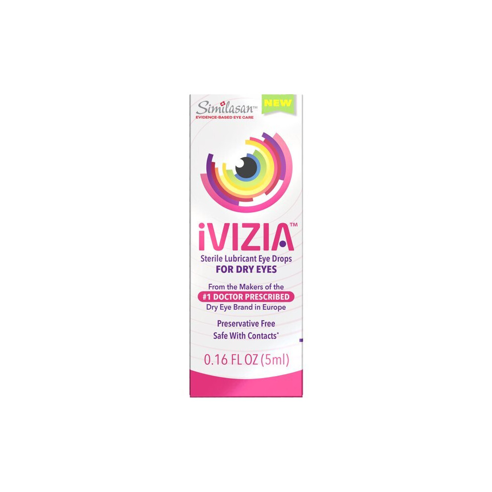 iVIZIA Sterile Lubricant Eye Drops for Dry Eyes, Preservative-Free, Moisturizing, Dry Eye Relief, Contact Lens Friendly, 0.16 fl oz bottle