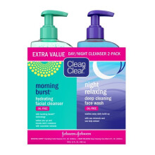 Clean & Clear 2-Pack Nettoyants Visage Jour & Nuit, Gel Hydratant & Gel Nettoyant Apaisant