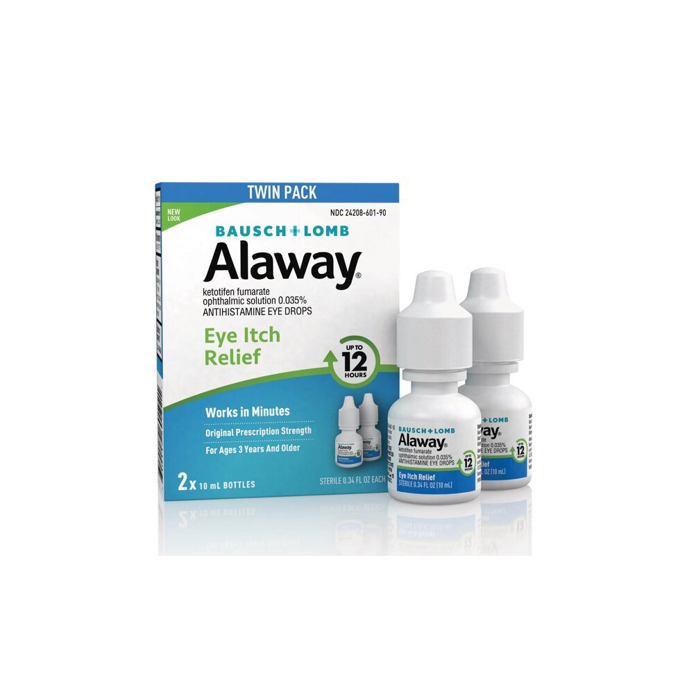 Alaway Antihistamine Eye Drops(Ketotifen Fumarate Ophthalmic Solution 0.035%)from Bausch + Lomb 0.34 FL OZ,, (10 mL) 2 Pack (Quantity of 2)