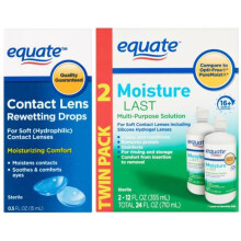 Equate Moisture Last Multi-Purpose Contact Lense Solution Twin Pack / Contact Lens Rewetting Drops Bundle
