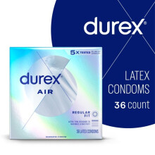 Durex Air Condoms, Extra Thin, Transparent Natural Rubber Latex Condoms for Men, FSA & HSA Eligible, 36 Count