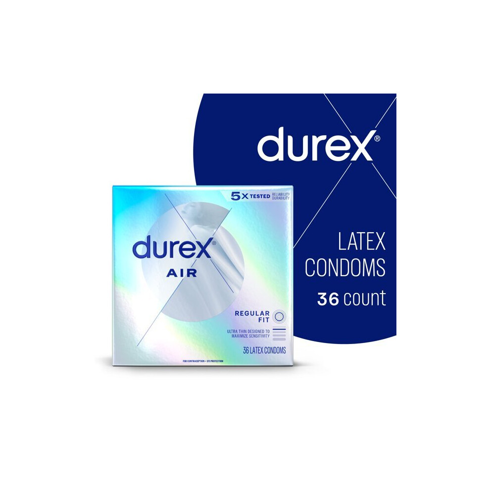 Durex Air Condoms, Extra Thin, Transparent Natural Rubber Latex Condoms for Men, FSA & HSA Eligible, 36 Count