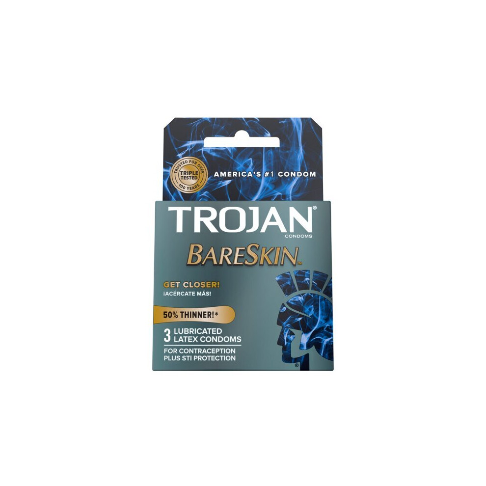 Trojan Sensitivity Bareskin Lubricated, Latex Condoms, 3 ct