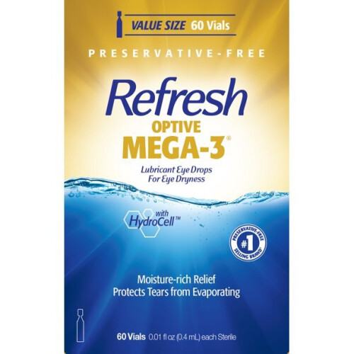 Refresh Optive Mega-3 Preservative-Free Lubricant Eye Drops, 60 Count