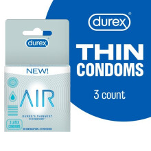 Durex Air Condoms, Extra Thin, Transparent Natural Rubber Latex Condoms for Men, FSA & HSA Eligible, 3 Count