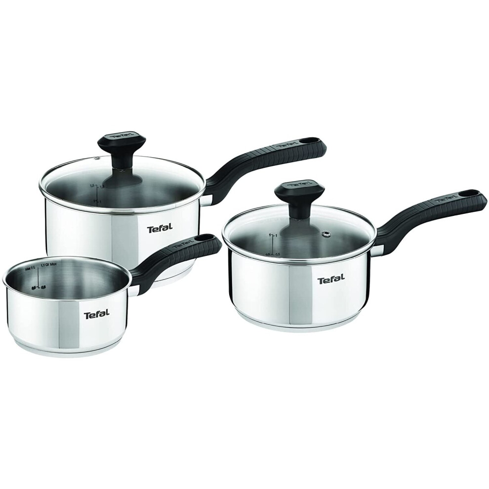 Tefal C973S344 Comfort Max Stainless Steel Saucepan Set, 3 Pieces - Silver