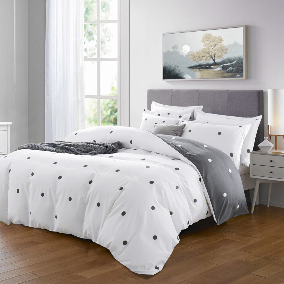 (Dotted, Double) Reversible Microfiber Quilt Duvet Cover Bedding Set Single Double King Super King Size with Pillowcases