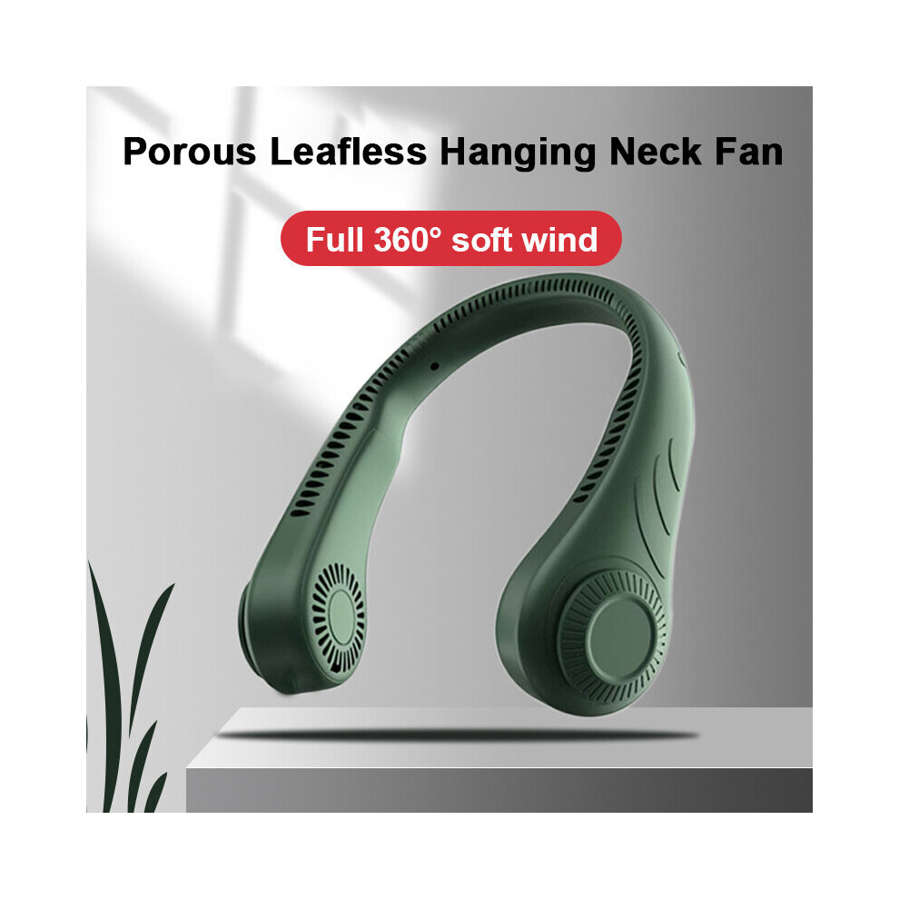 (Green) Portable Bladeless Cooling Fan Neck Fan Hands-Free