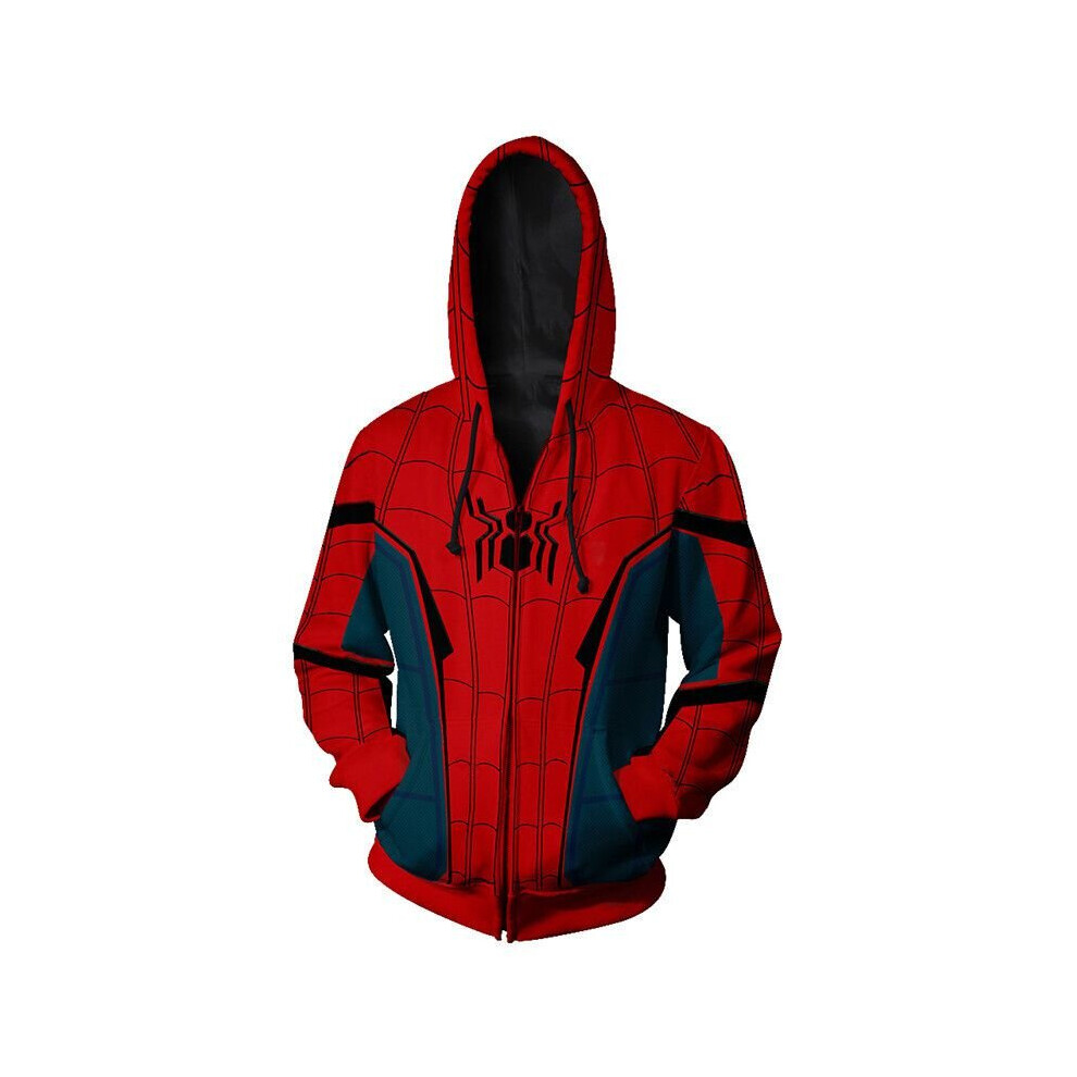 (Hoodie, XL) Spiderman Zip Hoodie Jacket T-shirt Trousers Superhero Cosplay Man Hip Hop