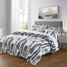 (Grey Striped , King) Reversible Microfiber Quilt Duvet Cover Bedding Set Single Double King Super King Size with Pillowcases
