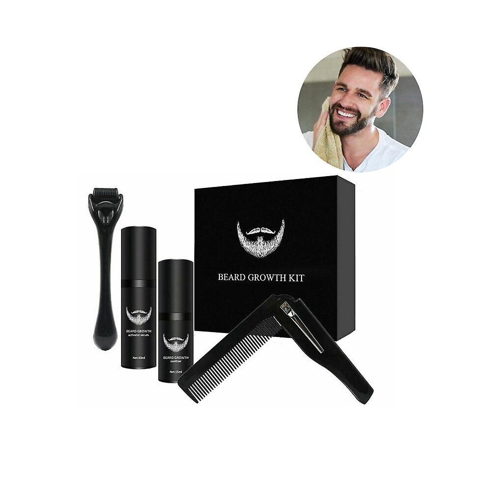 4pcs Bread Growth Kit Men Beard Care Set Hair Growth Enhancer Grooming Tool
