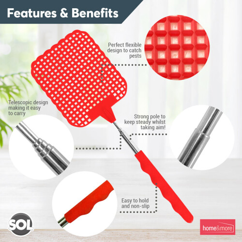 SOL 4pk Fly Swatter Telescopic Long Extendable 26-73cm Swat Bug Insect 1