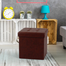 (Small, Brown) Single Double Ottoman Foldable Storage Box Footstool Seat Faux Leather