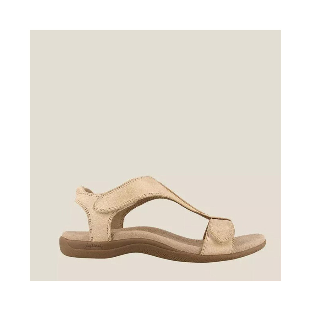 (Beige, 42) Womens Flat Summer Ankle Wide Flat Slippers Beach Sandals Casual Fashion