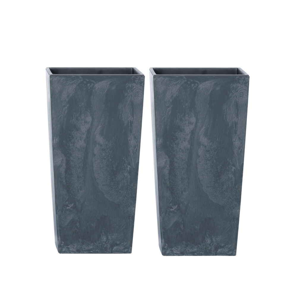 Urbn-Garden (2Pcs, ) Square Tall Concrete Effect Flower Plant Pot Indoor Outdoor Garden Patio Planter Black