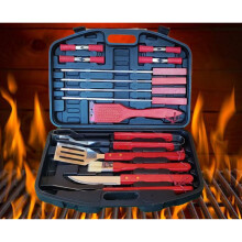 BBQ Cooking Tool Set 18 Piece in case Skewers Tongs Spatula Brush
