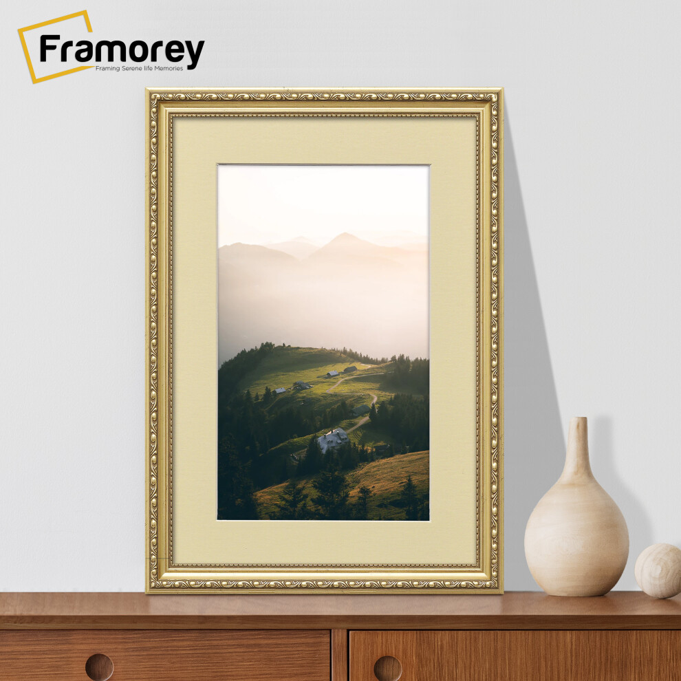 (9x7" Pic (12x10" Frame)) Shabby Chic Gold Photo Frames Wall Art Picture Frame Handmade Poster Frame Home Decor Frames With Ivory Mount-image-OPC-P97FVCW-NEW