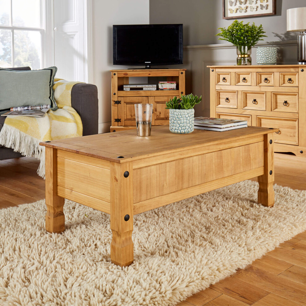 Home Source Brown Corona Coffee Table Pine Mexican Occasional Table