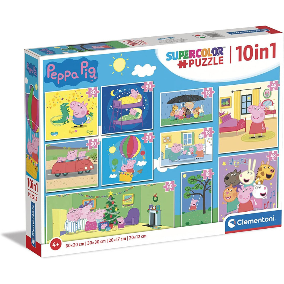 Clementoni 20271 Supercolor 10 in 1 Peppa Pig (3x18, 4x30, 2x48 and 1x60 Pieces) -Jigsaw Puzzle for Kids Age 4, Multi-Coloured,...