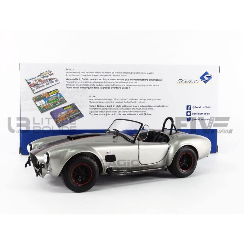 Solido Silver S1804907 1:18 1965 Shelby Cobra 427 Mkii-Custom Collectible Miniature Car
