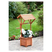 Wooden Wishing Well Planter Barrel Outdoor Flower Ornament Garden Deco