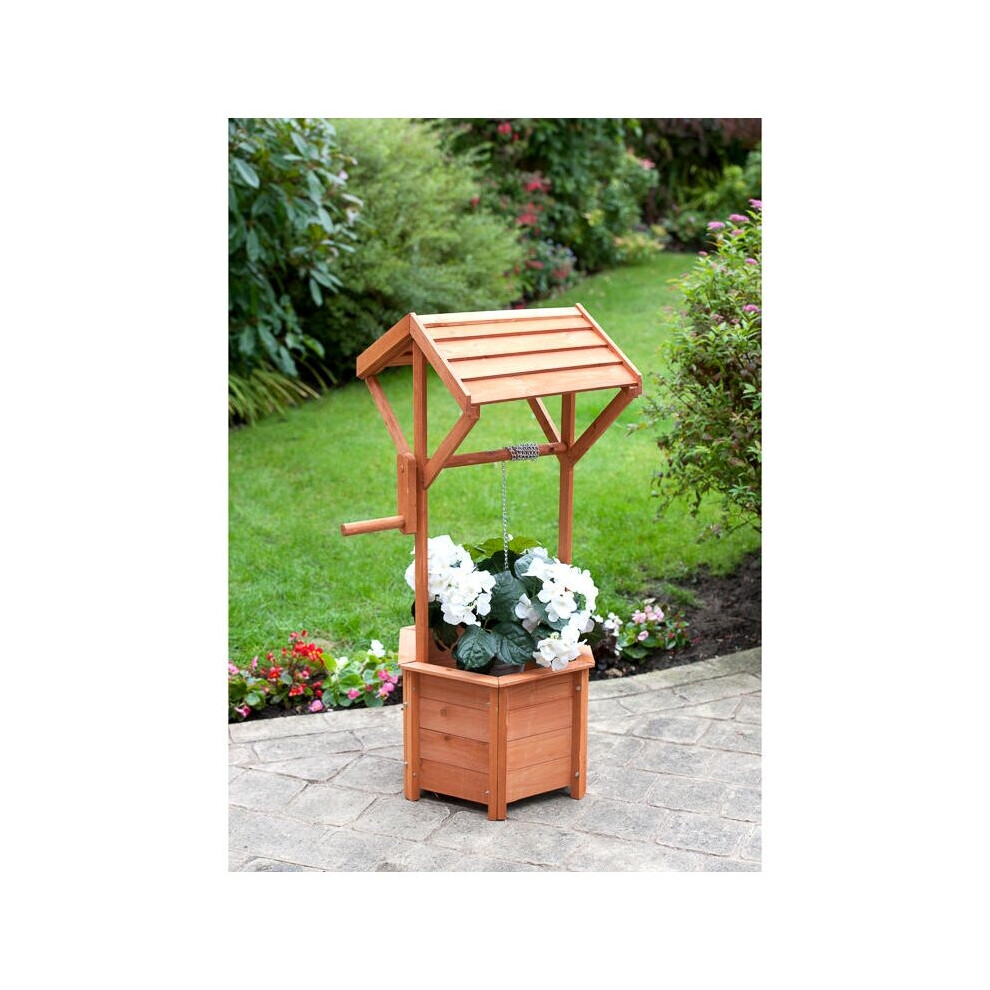 Wooden Wishing Well Planter Barrel Outdoor Flower Ornament Garden Deco