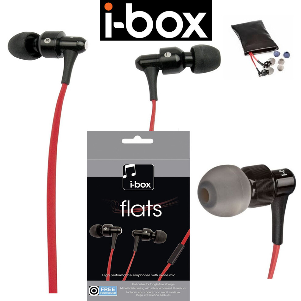 (Flats) i-Box Handsfree Earphones In-Ear Headphones Earbuds Wired 3.5mm Jack