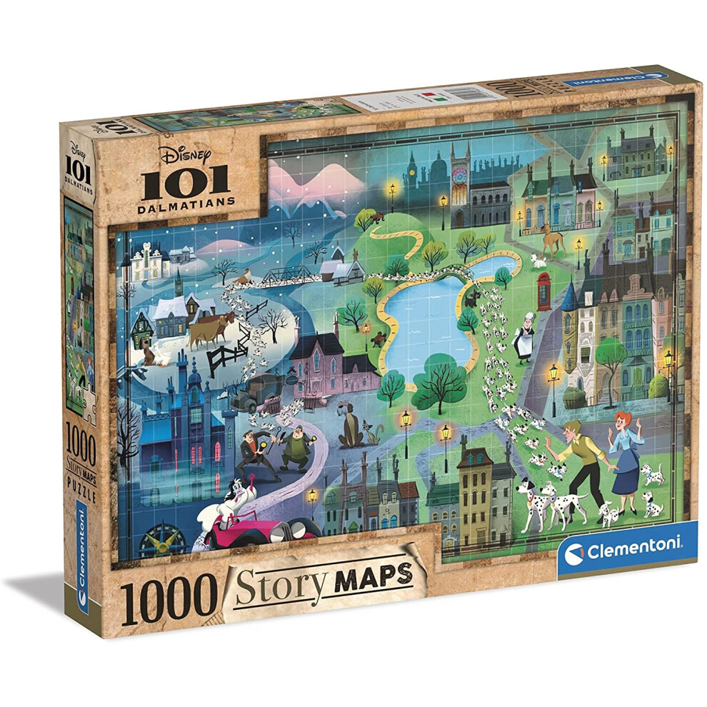 Clementoni 39665 Disney Maps 101 Dalmatians 1000 Pieces, Made in Italy, Jigsaw Puzzle for Adults, Multicolor, Medium