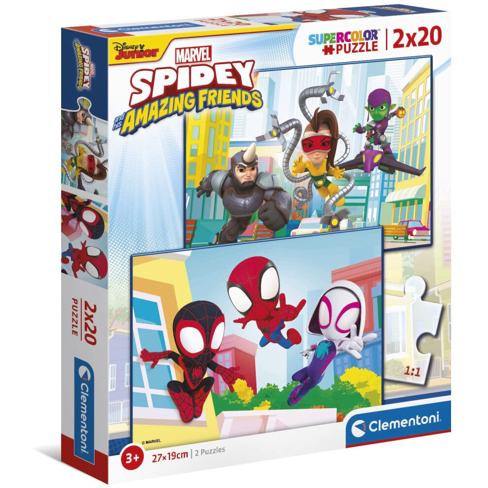 Clementoni 24794 Supercolor Marvel Spidey and His Amazing Friends-2 X 20-Piece Jigsaw Puzzle for Kids Age 3, Multicolor, Medium