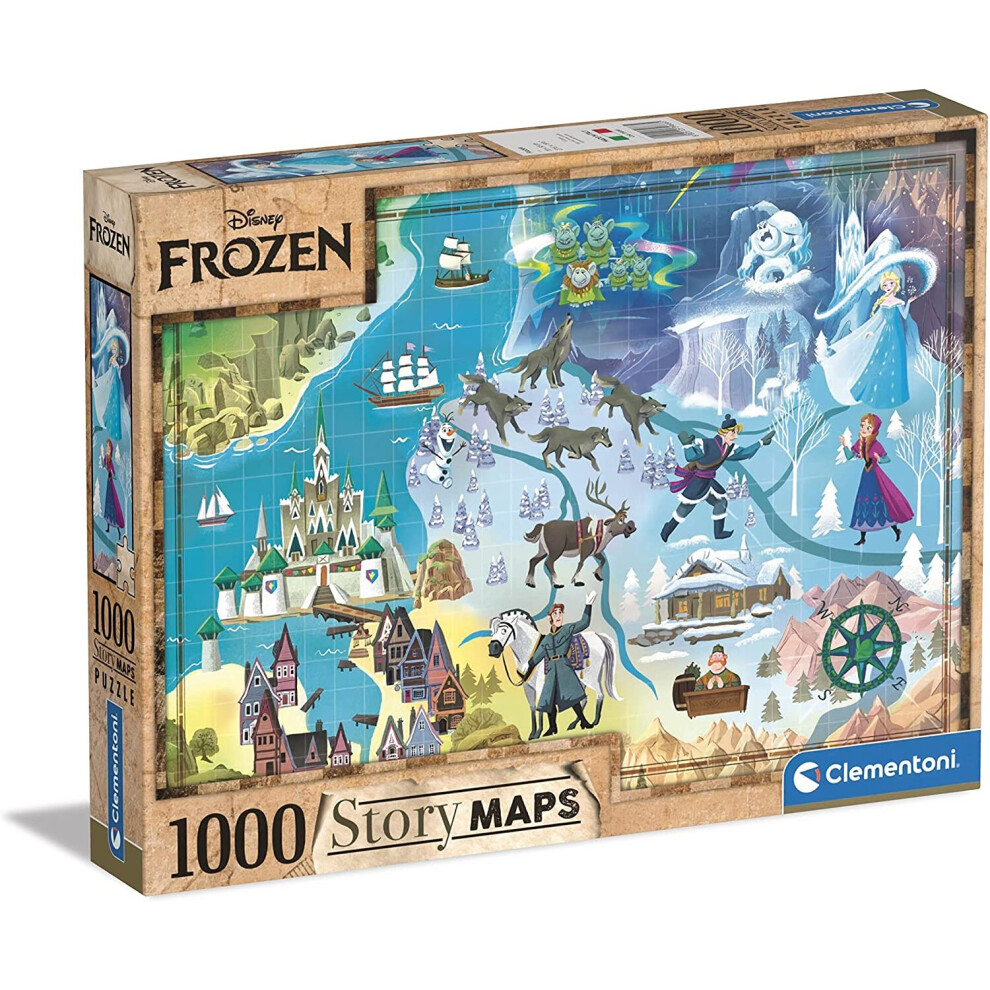 Clementoni 39666 2 Disney Maps Frozen 1000 Pieces, Made in Italy, Jigsaw Puzzle for Adults, Multicolor, Medium