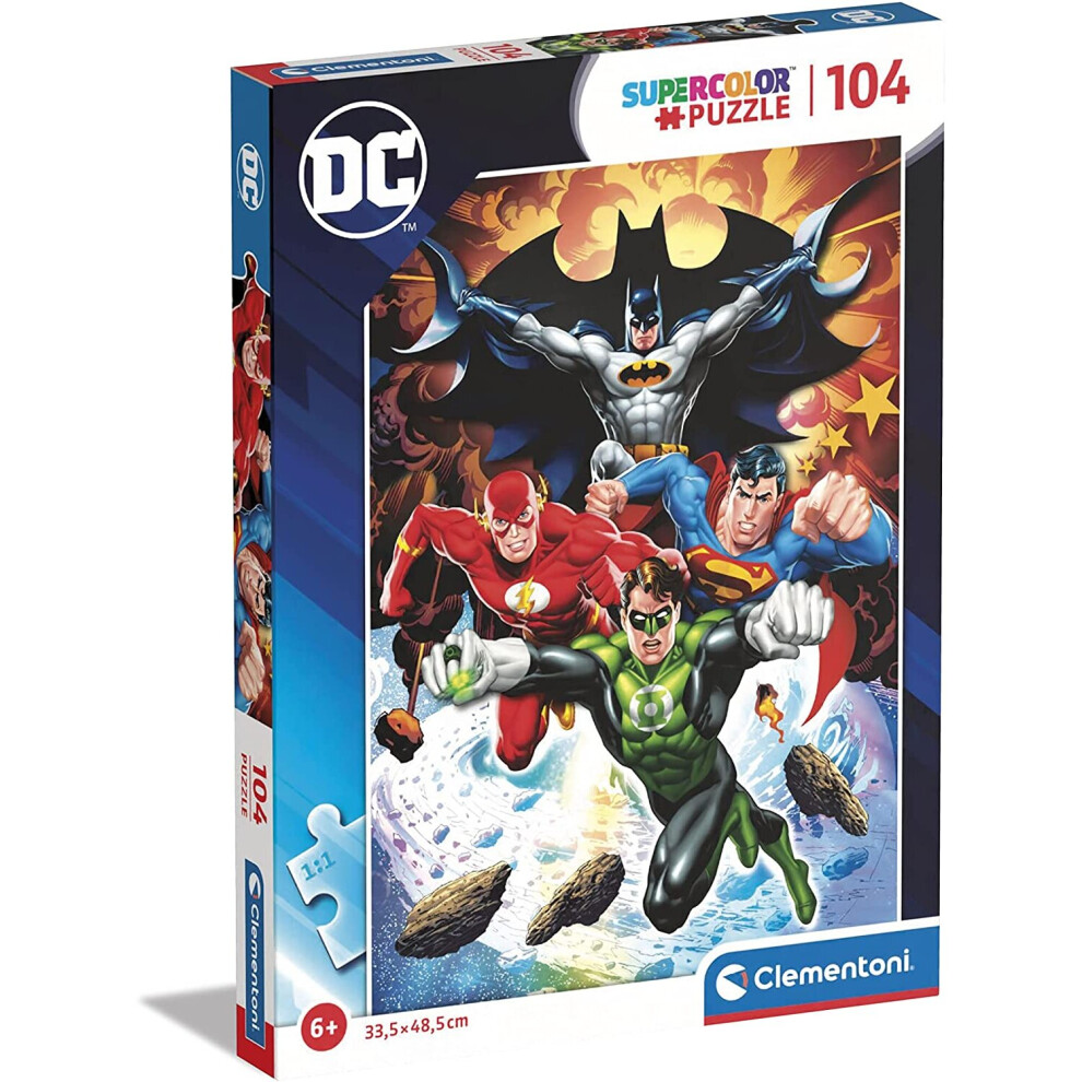 Clementoni 25723 Supercolor DC Comics Justice League-104 Pieces-Jigsaw Puzzle for Kids Age 6, Multicolor, Medium