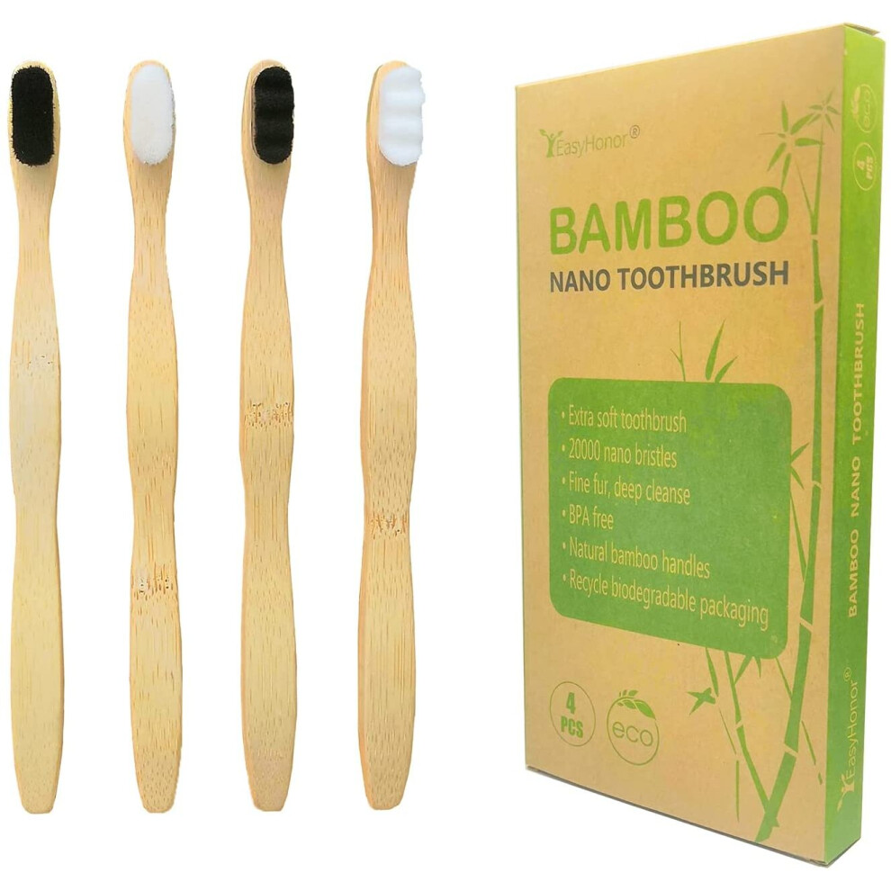 EasyHonor Extra Soft Toothbrush, Biodegradable Bamboo Toothbrush with Micro-Nano Ultra Soft 20,000 Bristles, BPA-Free, Natural,...