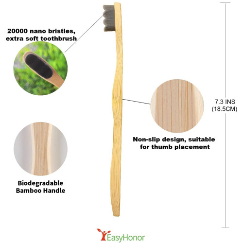 Cepillo de dientes Extra Suave EasyHonor, Cepillo de Bambú Natural con 20,000 Cerda Ultra Suave, 4-Pack 1