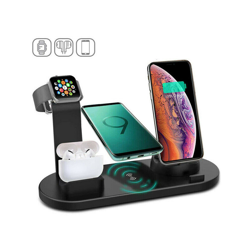 (Black) Qi Wireless Charger 4 In1 Charging Dock Station For Airpods Apple Iwatch Iphone Black 9331791044036