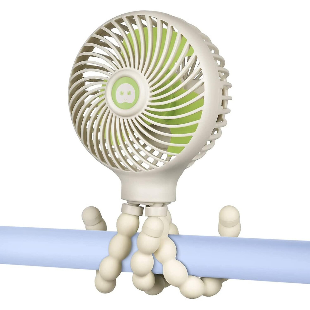 (White) Mini Handheld Baby Stroller Fan Rechargeable Octopus Cooling Stand Fan White