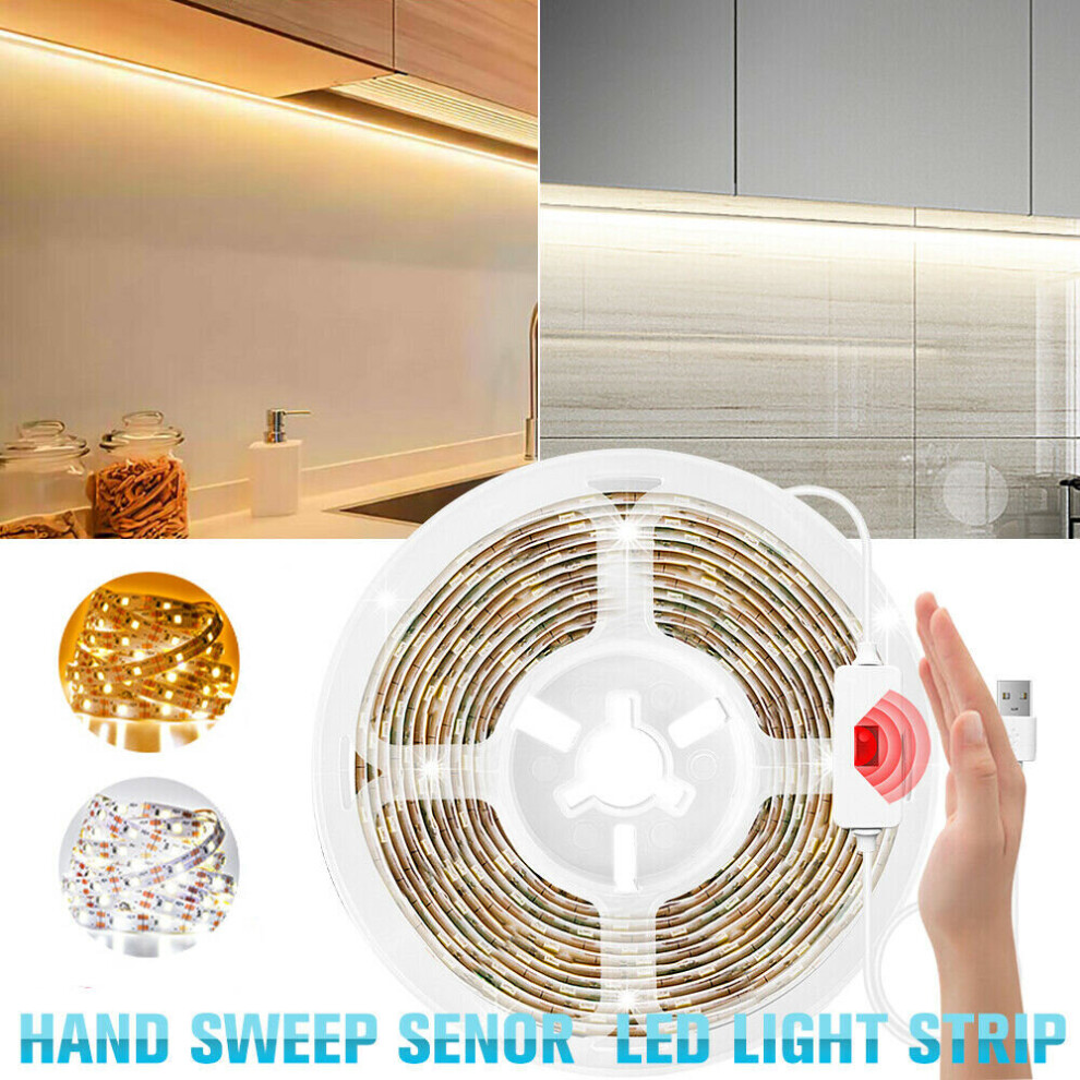 (2M, Cool White) LED Cabinet Strip Lights Closet Under Kitchen Counter Hand Sweep Sensor Lighting-image-OPC-P97MB2H-NEW