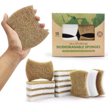 Biodegradable Natural Kitchen Sponge - Compostable Cellulose and Coconut Walnut Scrubber Sponge - Pack of 12 Eco Friendly...